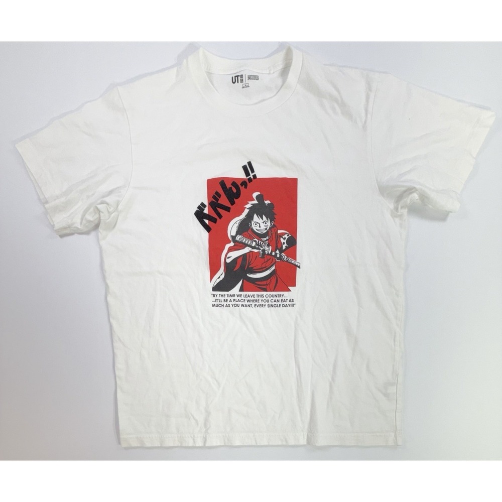 Uniqlo UT One Piece Luffy Anime T Shirt Graphic White Large